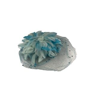 Blue Floral And Lace Sequin Fascinator Cocktail Derby Church Hat- Vintage